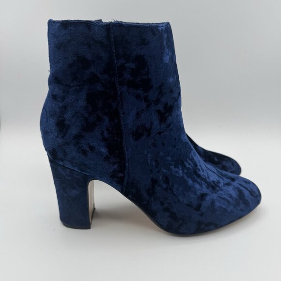 Blanco Velvet Ankle Boots Women’s Size 38 US 7.5-8 Blue Zip Block Heel European - Picture 1 of 9
